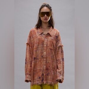 R13 Orange and Purple Plaid Button Down Shirt